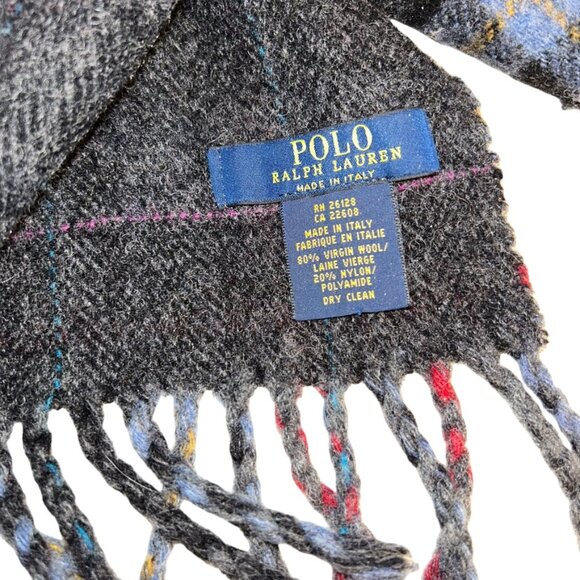 polo ralph lauren gray red black plaid wool blend classic reversible sca… - Picture 2 of 5